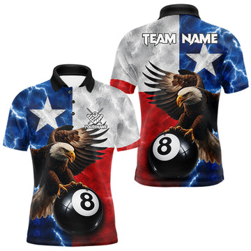 Maxcorners Texas Flag Eagle Lightning 8 Ball Billiard Pool Shirts For Men Custom Patriotic Pool Team Jerseys