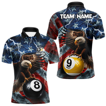 Maxcorners Custom American Flag 8 Ball & 9 Ball Eagle Lightning Billiard Shirts For Men, Pool Team Jerseys