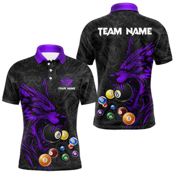 Maxcorners Personalized Wolf Billiard Balls Pool Shirt For Men, Black And Purple Billiard League Team Jersey LM2711