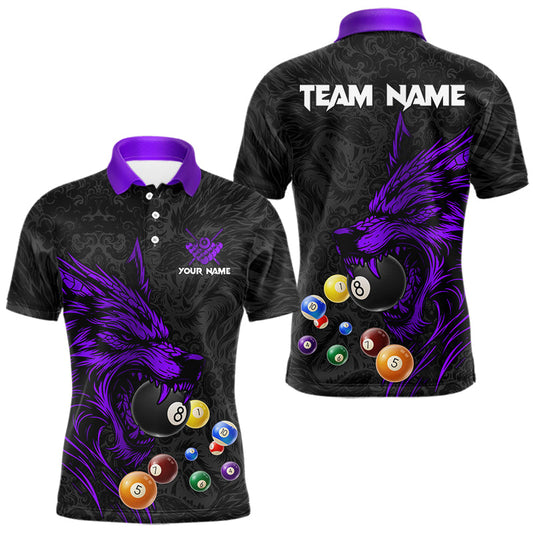 Maxcorners Personalized Wolf Billiard Balls Pool Shirt For Men, Black And Purple Billiard League Team Jersey LM2711