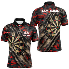 Maxcorners Red Retro Grunge Camo Darts Shirt For Men Custom Darts Jersey Team Polo & Quarter Zip Uniform TU0812