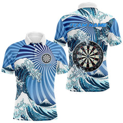 Maxcorners Personalized Blue Darts Waves Sea Darts Polo & Quarter Zip Custom Men Dart Shirts Funny Dart Jersey