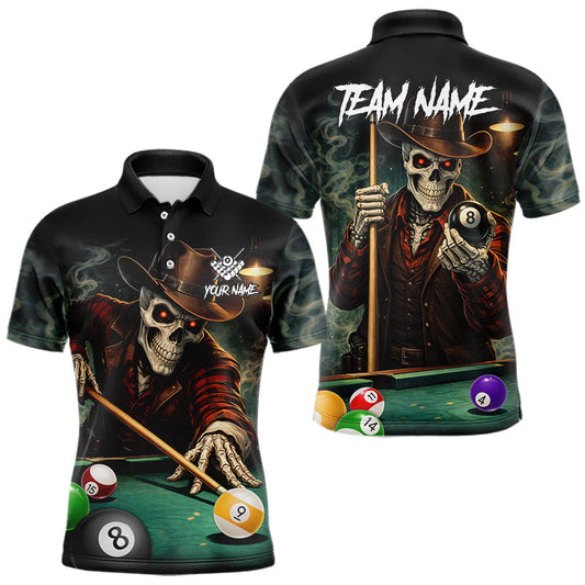 Maxcorners Funny Skeleton Billiard Shirt For Men Custom Pool Team Jersey Polo & 1/4 Zip, Billiards Gifts LM0901