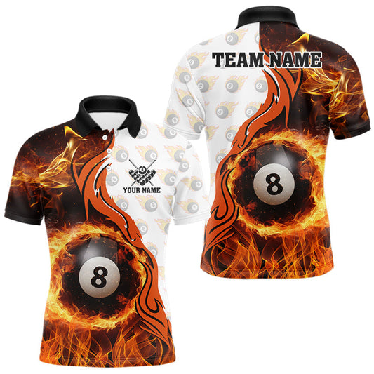 Maxcorners Orange Flaming 8 Ball Pool Billiard Shirt For Men Custom Billiard Team Jersey Polo & 1/4 Zip