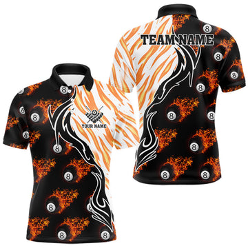 Maxcorners Personalized Fire Flame 8 Ball Pool Billiard Shirt For Men, Billiard Team Jersey Polo & 1/4 Zip