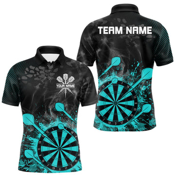 Maxcorners Turquoise Dartboard Splatter Smoke Darts Shirt For Men Custom Darts Team Jersey Polo & 1/4 Zip LM1005