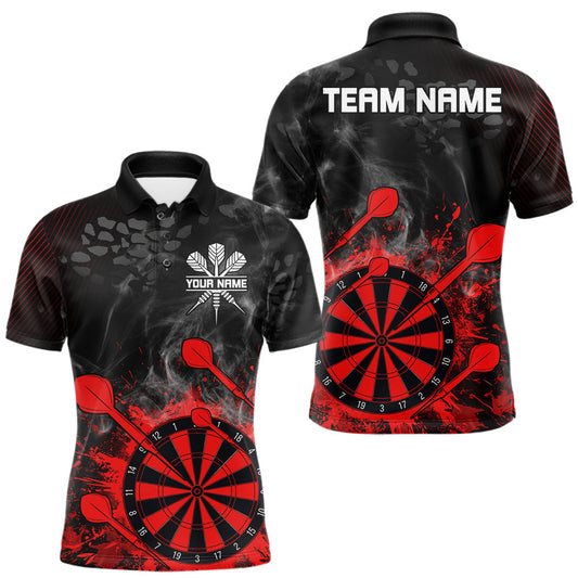 Maxcorners Red Dartboard Splatter Smoke Darts Shirt For Men Custom Grunge Darts Team Jersey Polo & 1/4 Zip LM1005