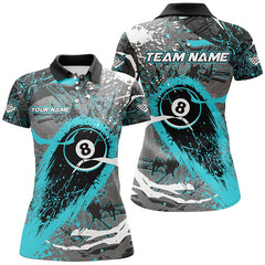 Maxcorners Billiard Turquoise Grunge Stains 8 Ball Pool Customized Name, Team Anme 3D Polo Shirt