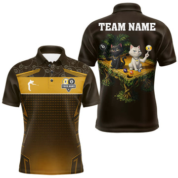 Maxcorners Yellow Funny Cat 8 Ball & 9 Ball Billiard Shirt For Men Custom Pool Team Jersey Polo & 1/4 Zip
