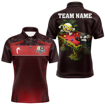 Maxcorners Red Funny Tropical 8 Ball & 9 Ball Billiard Shirt For Men Custom Pool Team Jersey Polo & 1/4 Zip