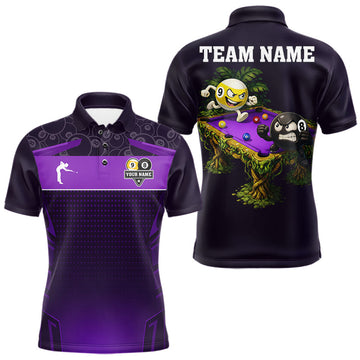 Maxcorners Purple Funny Tropical 8 Ball & 9 Ball Billiard Shirt For Men Custom Pool Team Jersey Polo, 1/4 Zip