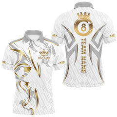 Maxcorners White And Gold Crown 8 Ball Men's Billiards Shirts Custom Billiard Jersey Team Polo & 1/4 Zip MT0811