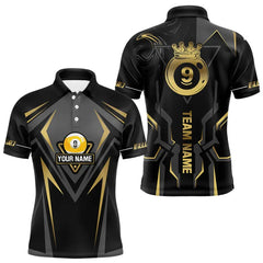 Maxcorners Customized 9 Ball Pool Crown Men Billiard Shirts, Gold And Black Billiard Team Shirts, Pool Jerseys