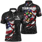 Maxcorners Grunge US Flag 3D Billiard Balls Polo Shirts For Men