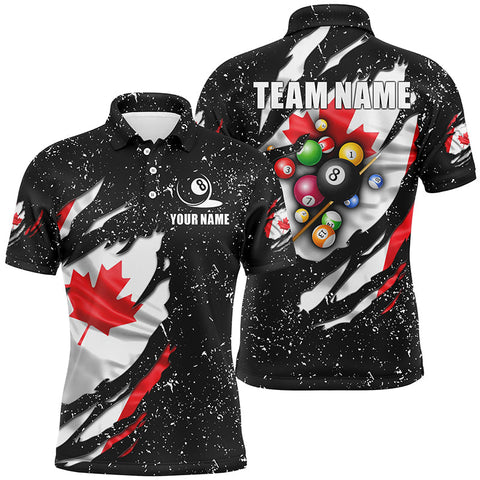 Maxcorners Grunge Canada Flag 3D Billiard Balls Polo Shirts For Men