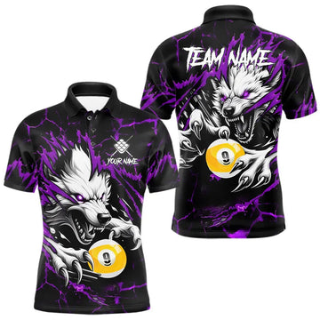 Maxcorners Personalized 9 Ball Pool Wolf Billiard Shirt For Men, Billiard League Jersey Polo & 1/4 Zip|Purple LM1112