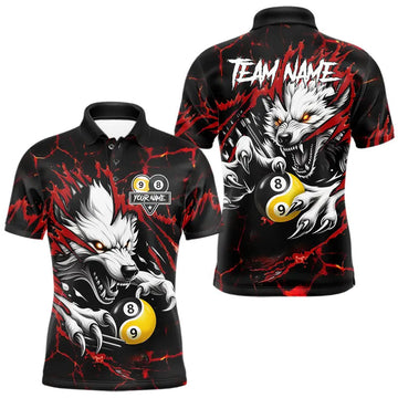 Maxcorners Personalized Wolf Yin-Yang 8 & 9 Ball Billiard Shirt For Men, Billiard Team Jersey Polo & 1/4 Zip LM1112