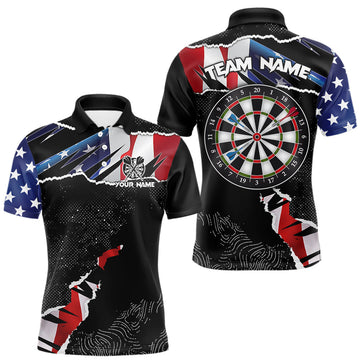 Maxcorners Custom Grunge American Flag Darts Shirt For Men, Patriotic Darts Team Jersey Polo & 1/4 Zip  LM1202