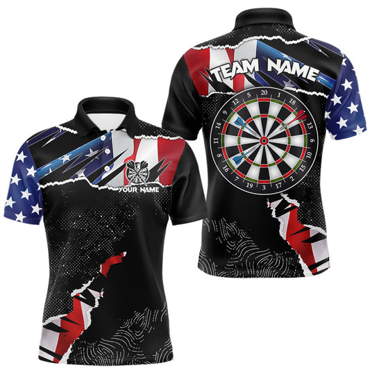 Maxcorners Custom Grunge American Flag Darts Shirt For Men, Patriotic Darts Team Jersey Polo & 1/4 Zip  LM1202