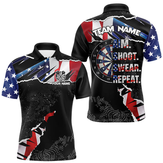 Maxcorners American Flag Aim Shoot Swear Repeat Darts Shirt For Men Custom Darts Jersey Team Polo & 1/4 Zip LM1202