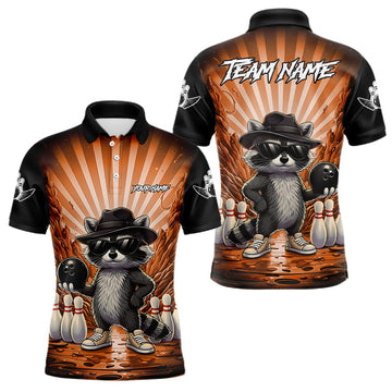 Maxcorners Orange Funny Raccoon Bowling Jersey For Men Custom Graffiti Bowling Shirt Team Polo & 1/4 Zip