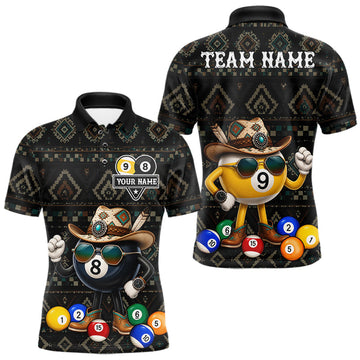 Maxcorners Funny 8 Ball 9 Ball Tribal Pattern Billiard Shirts For Men Custom Billiard Jersey, Pool Player Gift