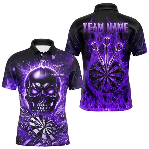 Maxcorners Purple Flame Skull Dartboard Shirt For Men Custom Darts League Team Jersey Polo & Quarter Zip TU1410