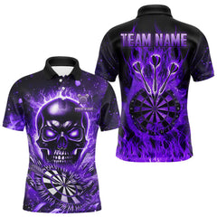 Maxcorners Purple Flame Skull Dartboard Shirt For Men Custom Darts League Team Jersey Polo & Quarter Zip TU1410