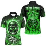 Maxcorners Green Flame Skull Dartboard Shirt For Men Custom Darts League Team Jersey Polo & Quarter Zip TU1410