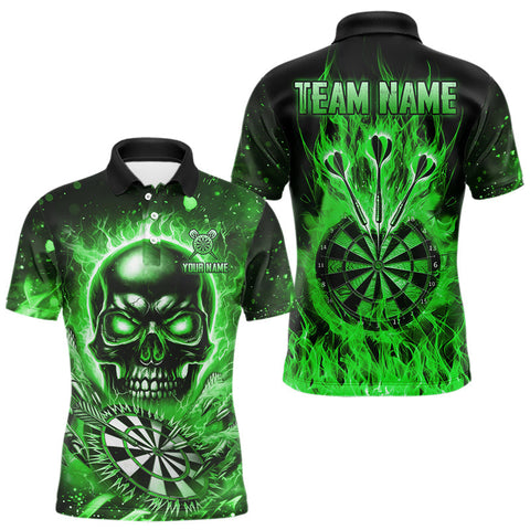Maxcorners Green Flame Skull Dartboard Shirt For Men Custom Darts League Team Jersey Polo & Quarter Zip TU1410