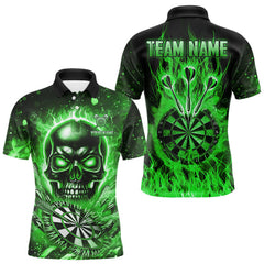 Maxcorners Green Flame Skull Dartboard Shirt For Men Custom Darts League Team Jersey Polo & Quarter Zip TU1410
