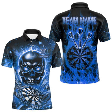 Maxcorners Blue Flaming Skull Dartboard Shirt For Men Custom Darts League Team Jersey Polo & Quarter Zip LM2603
