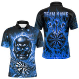 Maxcorners Blue Flaming Skull Dartboard Shirt For Men Custom Darts League Team Jersey Polo & Quarter Zip TU1410