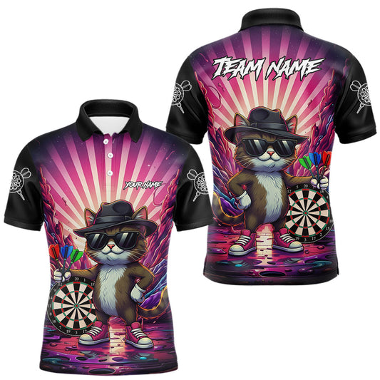 Maxcorners Pink Funny Cat Dartboard Neon Graffiti Darts Shirt For Men Custom Darts Jersey Team Polo & 1/4 Zip