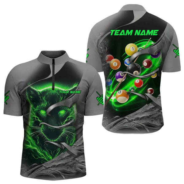 Maxcorners Personalized Panther Lightning 3D Billiard Balls Pool Shirts For Men, Billiard League Jersey |Green LM113