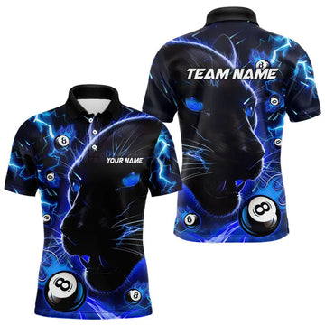 Maxcorners Personalized Blue 8 Ball Pool Panther 3D Billiard Shirts For Men, Team League Billiard Jerseys