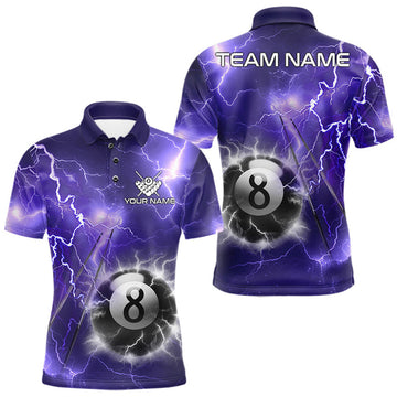 Maxcorners Personalized Purple Thunder Lightning 8 Ball Billiard Shirt For Men Custom Pool Team Jerseys LM1307