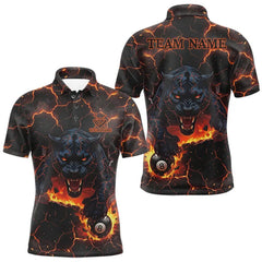 Maxcorners Orange 8 Ball Panther Fire Billiard Shirt For Men Custom Pool Team Shirt, Billiard League Jersey