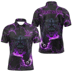 Maxcorners Purple 8 Ball Panther Fire Billiard Shirt For Men Custom Pool Team Shirt, Billiard League Jersey