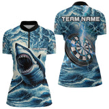 Maxcorners Personalized Shark Blue Lightning Darts Polo Shirt Custom Dart Shirts For Men And Women Dart Jerseys