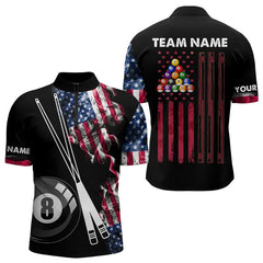 Maxcorners Personalized US Flag Smoke 8 Ball Pool Billiard Shirt For Men Custom Patriotic Billiard Team Jersey