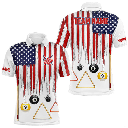 Maxcorners American Flag Billiard Shirt For Men Custom Patriotic Pool Team Jersey Polo & 1/4 Zip |White