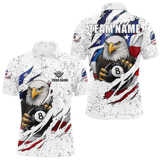 Maxcorners Custom Eagle 8 Ball Billiard Jersey For Men, Grunge American Flag Pool Team Shirt Polo & 1/4 Zip