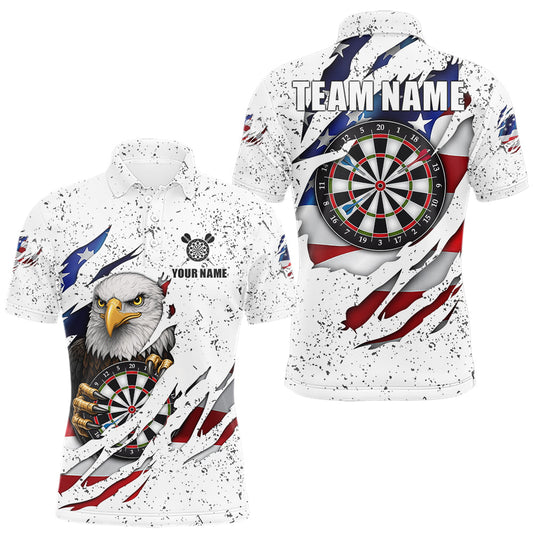Maxcorners White Grunge American Flag Darts Shirt For Men Custom Patriotic Darts Team Jersey Polo & 1/4 Zip LM2602