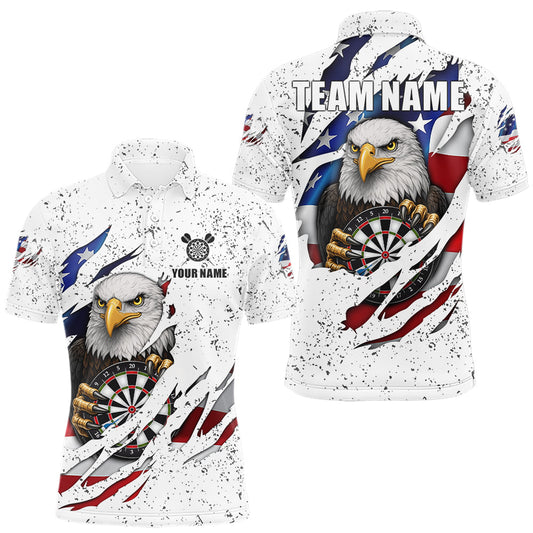 Maxcorners Custom Eagle Darts Jersey For Men, Grunge American Flag Patriotic Darts Team Shirt Polo & 1/4 Zip LM2602