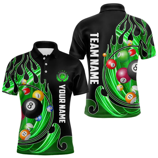 Maxcorners 3D Billiard Balls Fire Flame Custom Pool Shirts For Men, Billiard League Team Jerseys | Green LM133