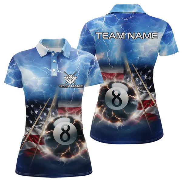 Maxcorners American Flag Thunder Lightning 8 Ball Pool Billiard Shirts For Men Customized Billiard Team Jersey LM133
