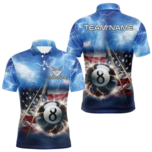 Maxcorners American Flag Thunder Lightning 8 Ball Pool Billiard Shirts For Men Customized Billiard Team Jersey LM133