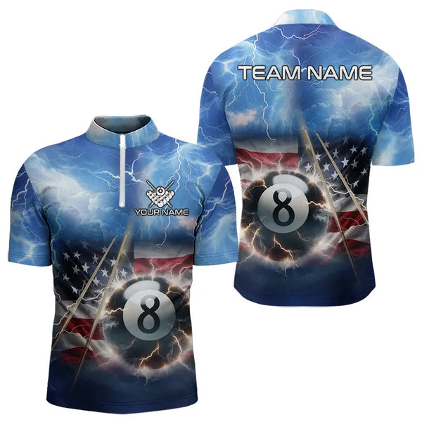 Maxcorners American Flag Thunder Lightning 8 Ball Pool Billiard Shirts For Men Customized Billiard Team Jersey LM133