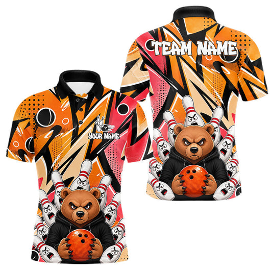 Maxcorners Personalized Funny Bear Graffiti Bowling Jersey For Men, Custom Bowling Team Shirts Polo & 1/4 Zip LM1705